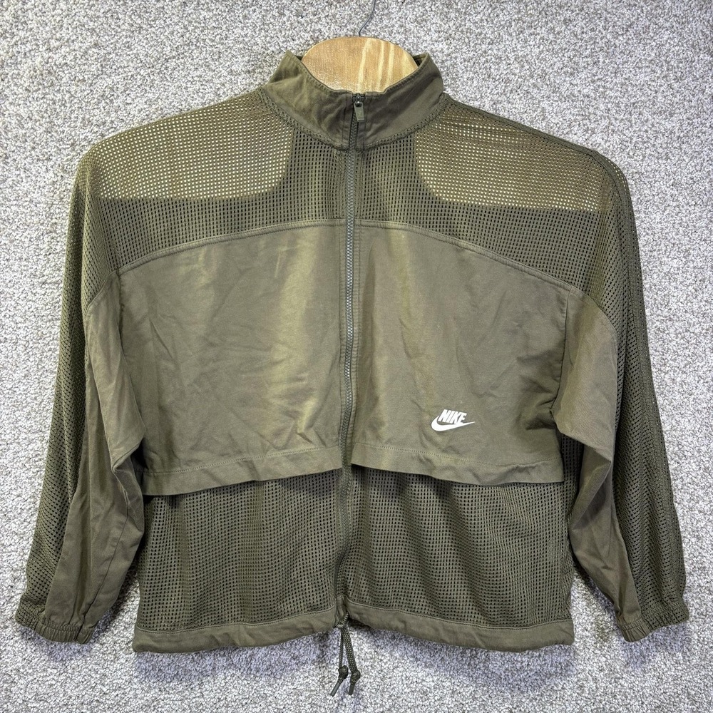 Nike Track Jacket Womens Large Green Mesh Full Zip Lightweight Running Athletic
